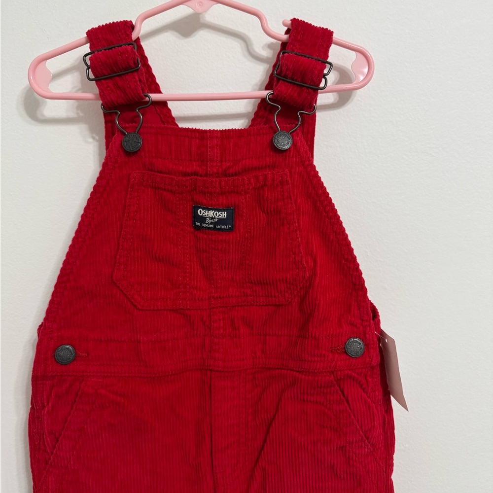 OshKosh B’gosh Red Corduroy Vestbak Overalls 5T NWT Classic Unisex Holiday - Picture 4 of 8